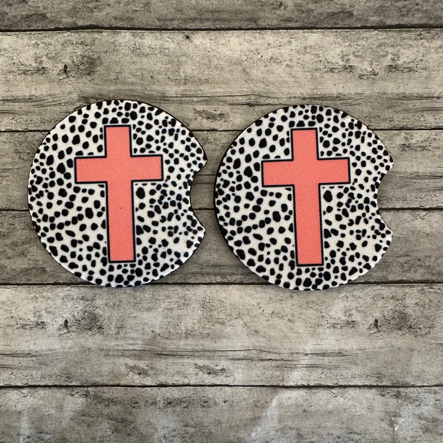 Coral Cross Neoprene Car Coaster