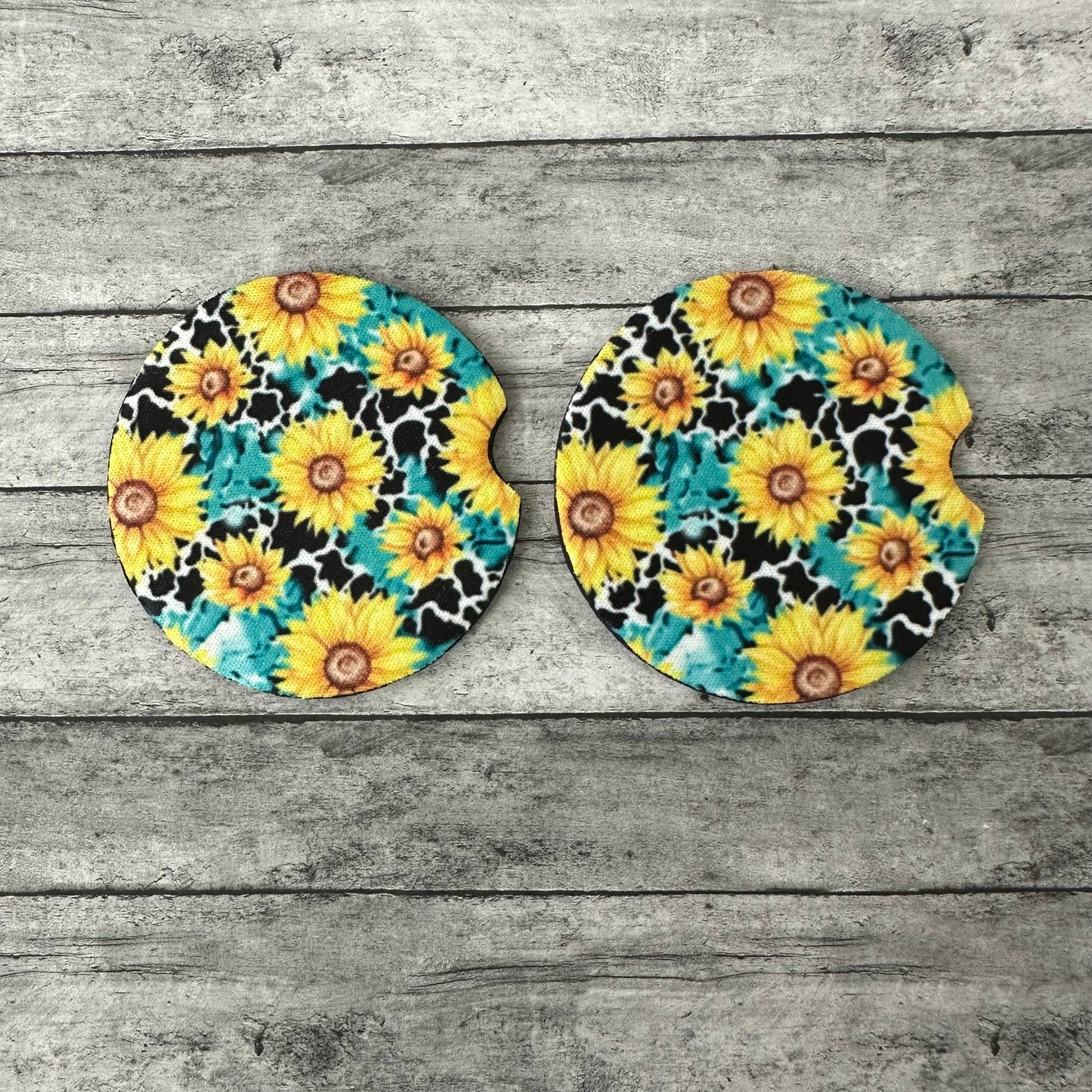 Sunflower and Cow Spot Neoprene Car Coaster