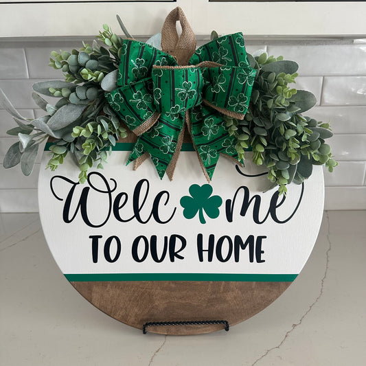 Welcome To Our Home Shamrock Door Hanger
