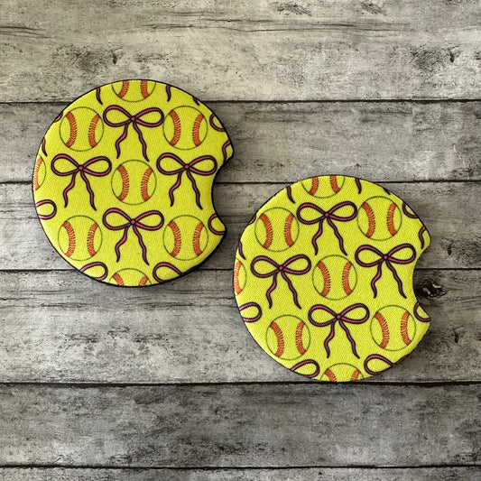 Yellow Softball Neoprene Car Coaster