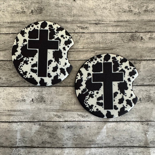 Black Cross Neoprene Car Coaster