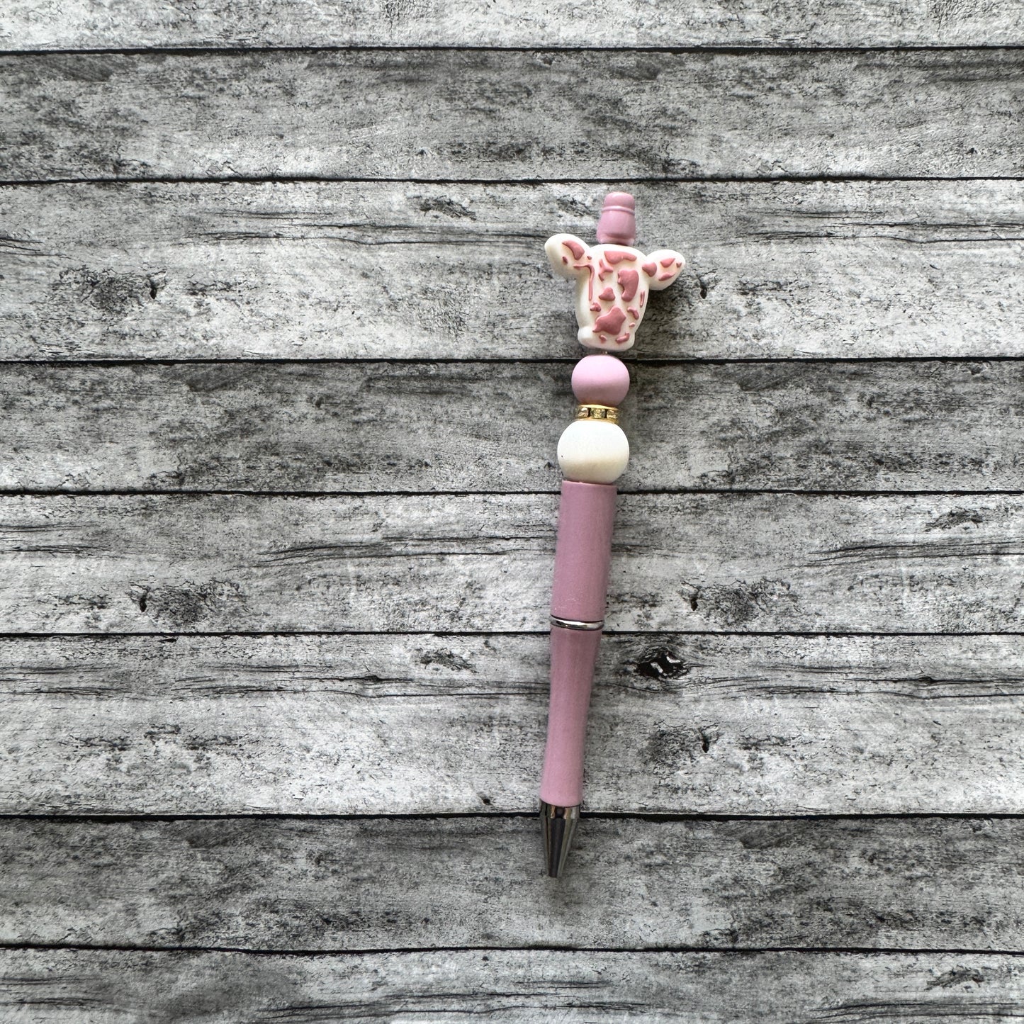 Mauve Cow Beaded Pen