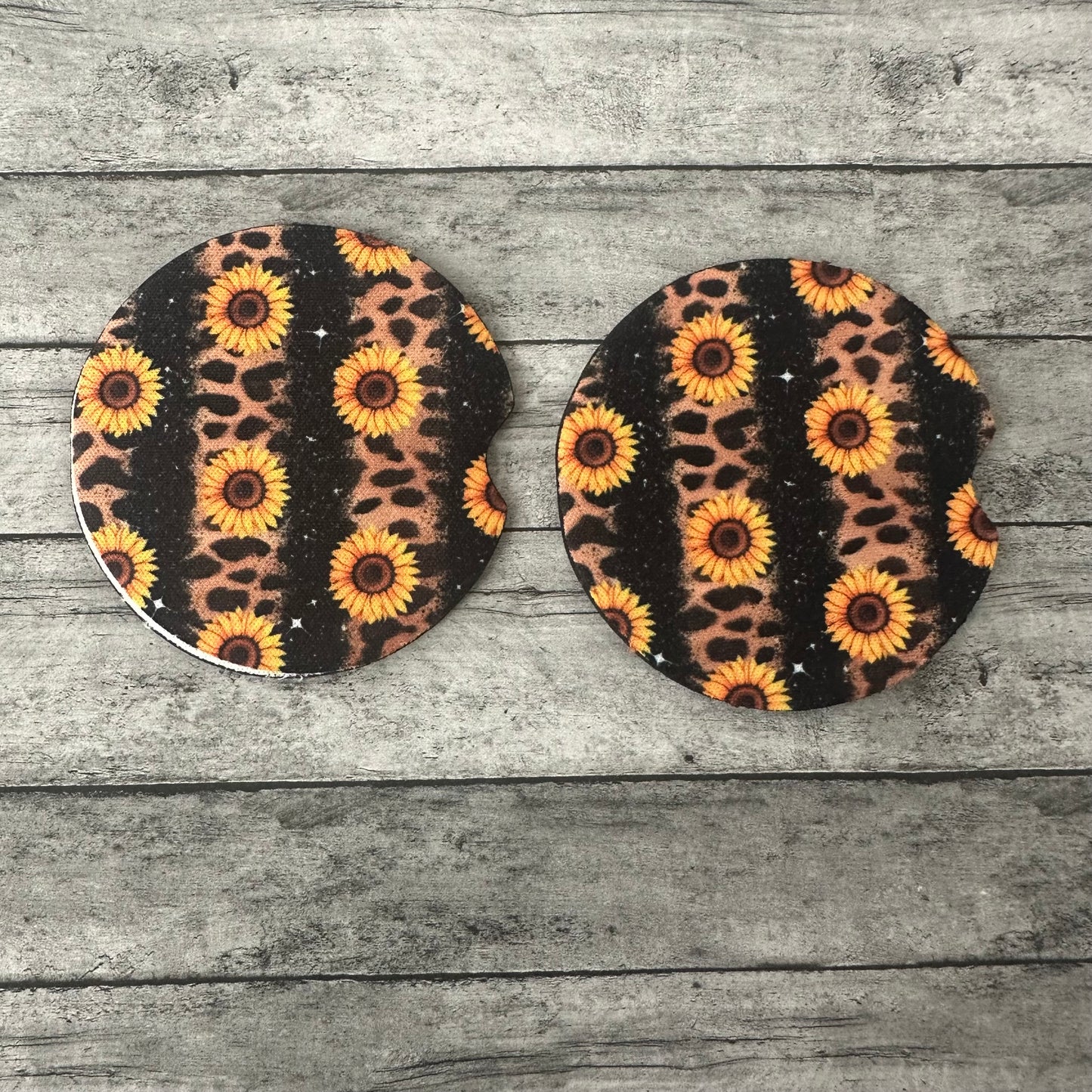 Sunflower Leopard Print Neoprene Car Coaster