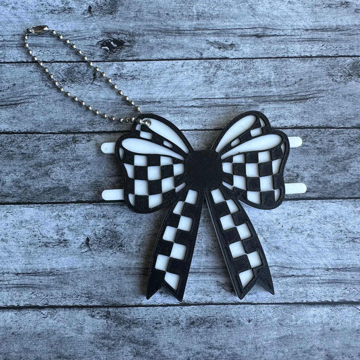 Checkered Bow Keychain Hair Tie Holder