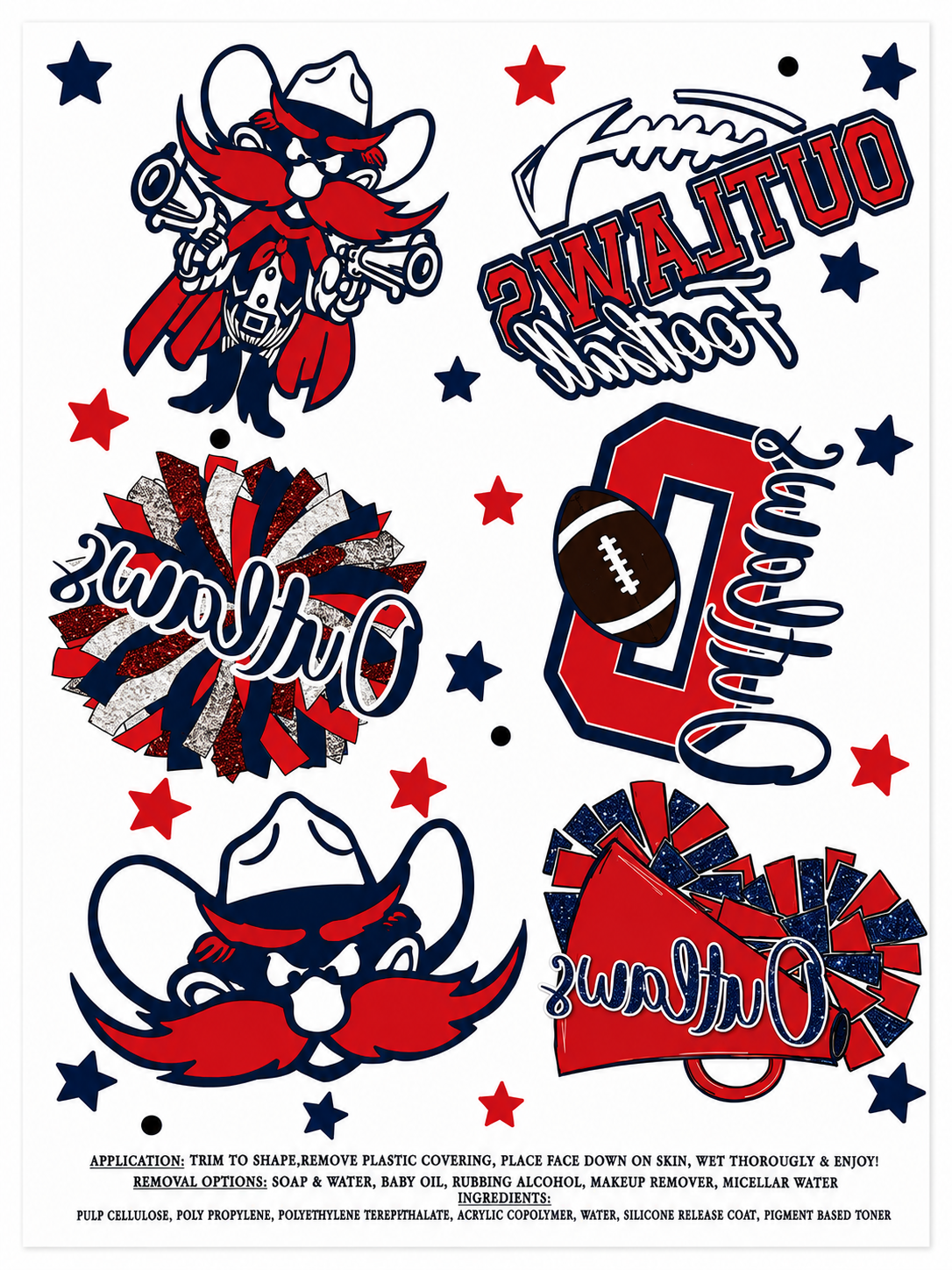 Greenwood Outlaws Football and Cheer Temporary Tattoos