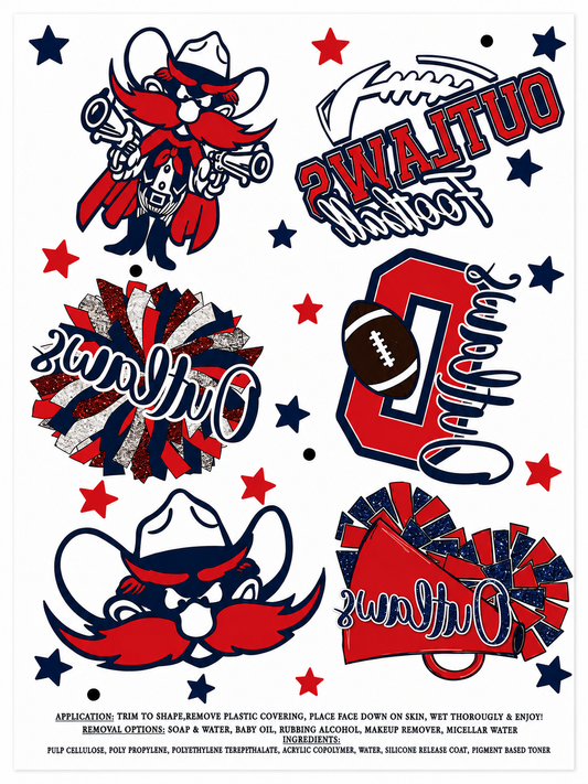Greenwood Outlaws Football and Cheer Temporary Tattoos