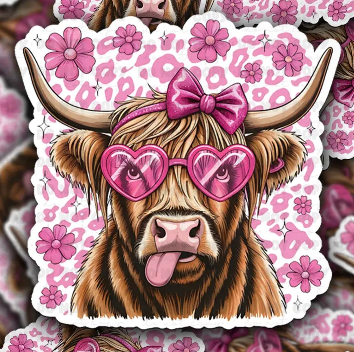 Highland Cow Heart Glasses Sticker