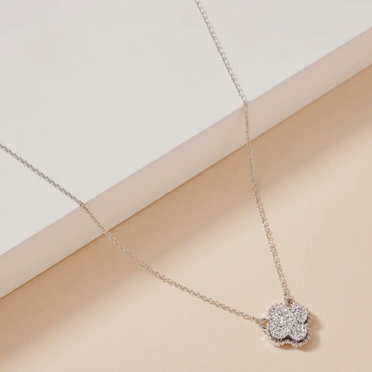Silver Flower Charm Druzy Stone Necklace