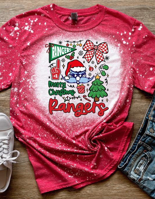 Bleached Red Merry Christmas Rangers T-Shirt
