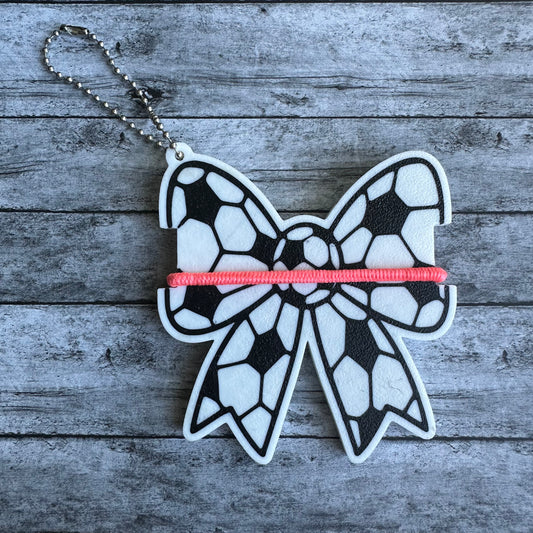 Soccer Ball Bow Keychain Hair Tie Holder