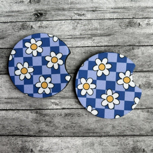 Flower Checkered Neoprene Car Coaster