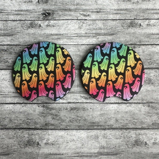 Rainbow Ghost Neoprene Car Coaster
