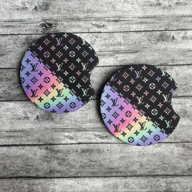 Boujee Half Back Half Rainbow Neoprene Car Coaster