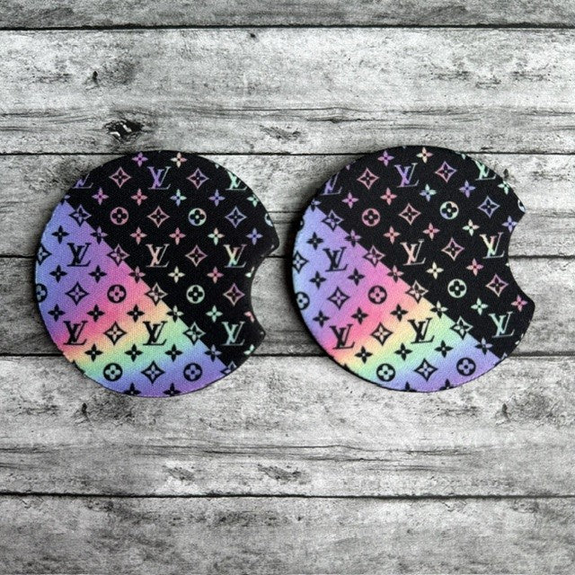 Boujee Half Back Half Rainbow Neoprene Car Coaster