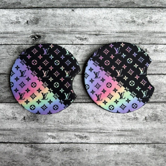 Boujee Half Back Half Rainbow Neoprene Car Coaster