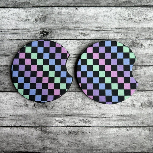 Rainbow Checker Neoprene Car Coaster
