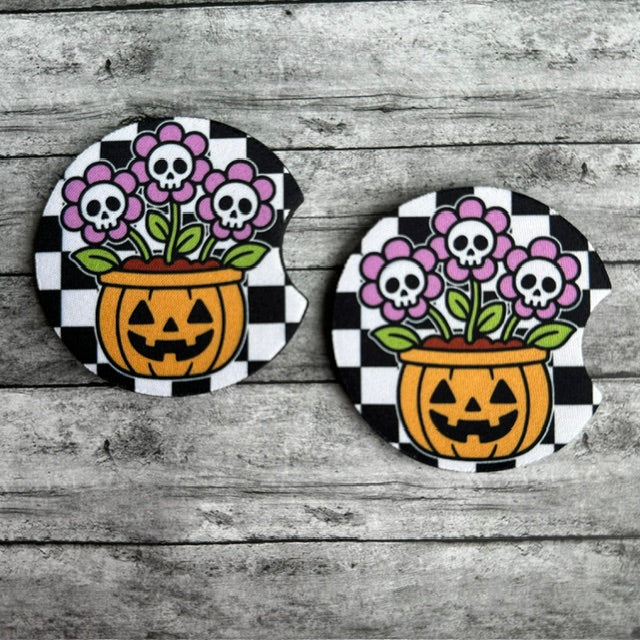 Skull Flowers Neoprene Car Coaster