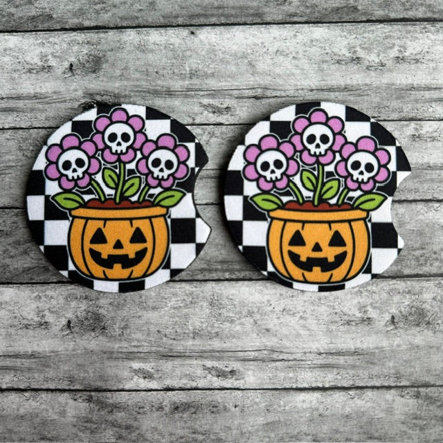 Skull Flowers Neoprene Car Coaster
