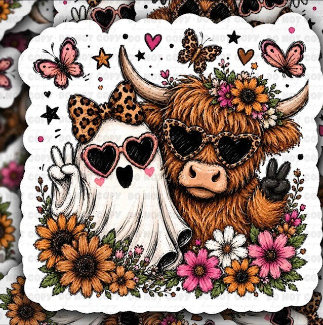 Ghost & Highland Cow Sticker