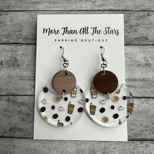 Coffee Crescent Circle Earrings