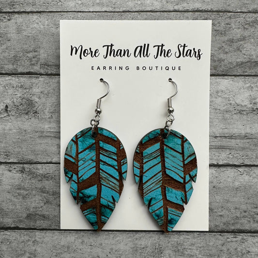 Teal Feather Earrings