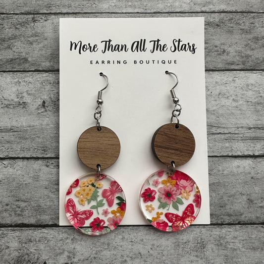 Floral Butterfly Circle Earrings