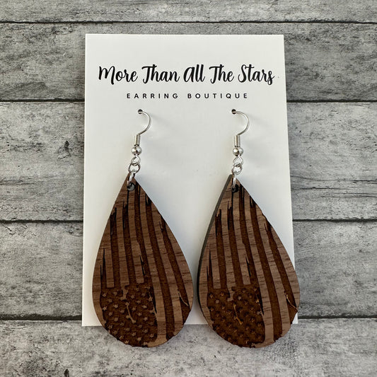Americana Wood Flag Earrings