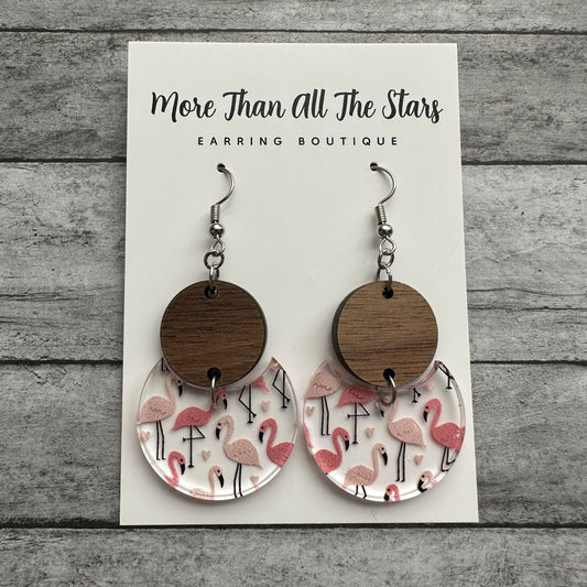 Flamingo Crescent Circle Earrings