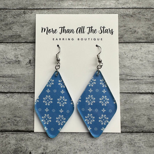 Blue and White Pattern Earrings