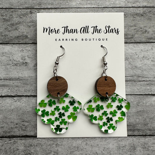 St. Patrick's Day Shamrock Ruffle Teardrop Earrings