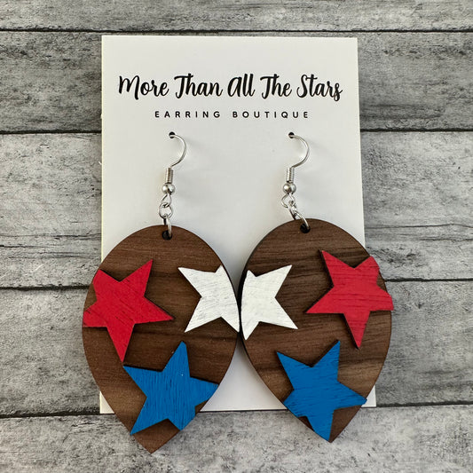 Americana Hand Painted Dimensional Star Earrings