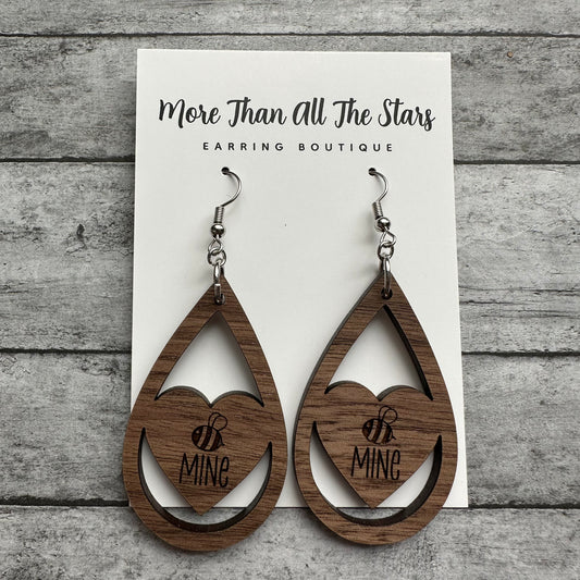 Valentine's Day Wood Bee Mine Earrings